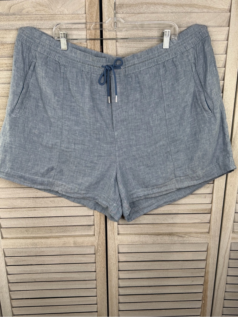 ATHLETA Blue Linen Pull On Drawstring Shorts Women's Plus-24